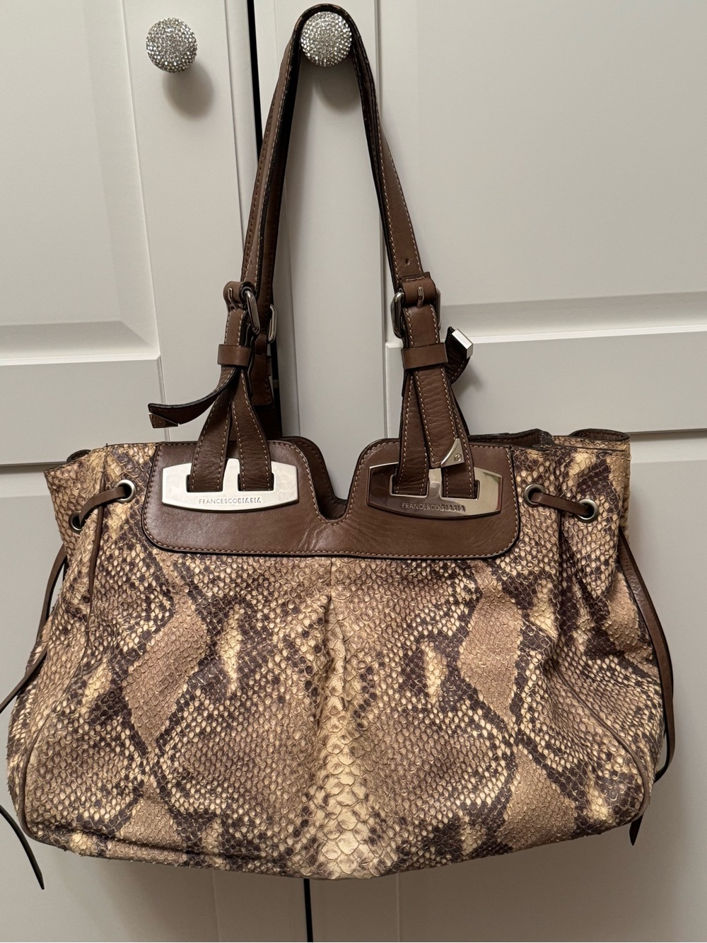 Francesco Biasia Brown Snake-Print Shoulder Bag
